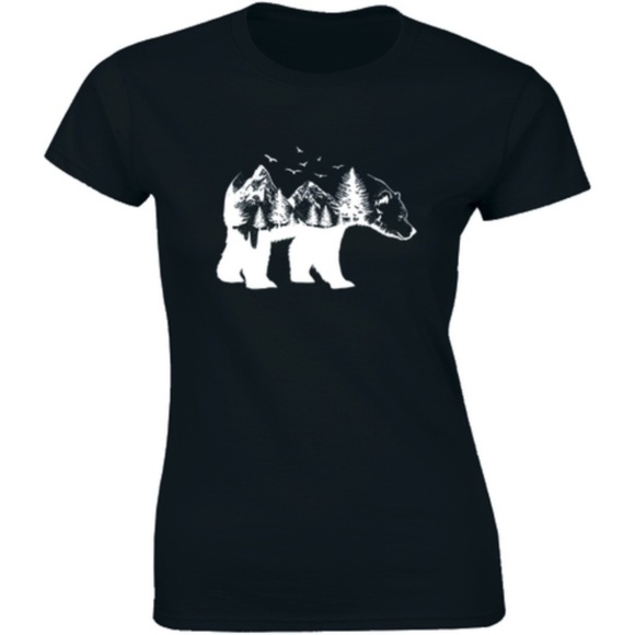 Half It Tops - Forest Bear Silhouette Shirt Beautiful T-shirt Tee Half It Tops - Forest Bear Silhouette Shirt Beautiful T-shirt Tee